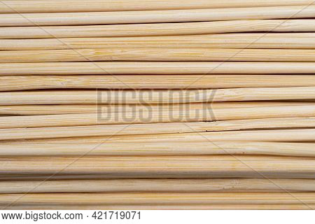 Kitchen Utensils, Pile Of Wooden Sticks Or Bamboo Skewers Used To Hold Pieces Of Food Together, Skew