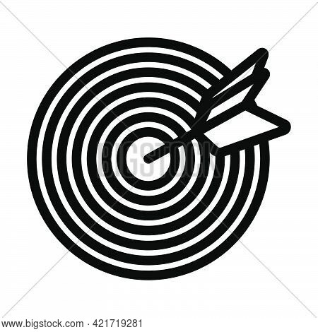 Icon Of Target With Dart. Editable Bold Outline Design. Vector Illustration.