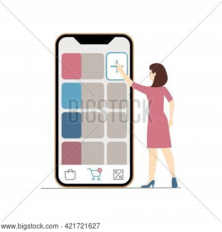 Woman Shop Online On Website Or Mobile Application In Internet Pay Online. Digital Marketing Purchai