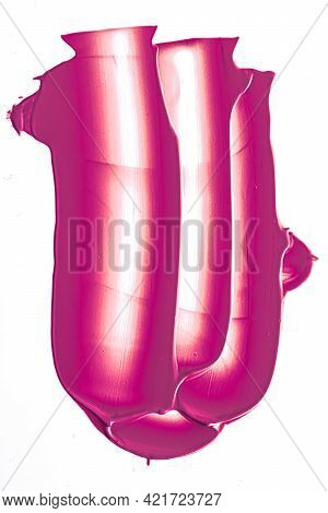 Purple Beauty Cosmetic Texture Isolated On White Background, Smudged Makeup Emulsion Cream Smear Or 