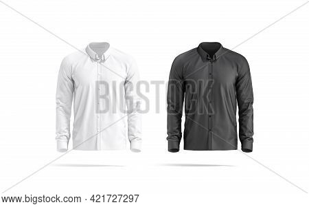 Blank Black And White Classic Shirt Mockup Set, Front View, 3d Rendering. Empty Neat Classy Dress Co
