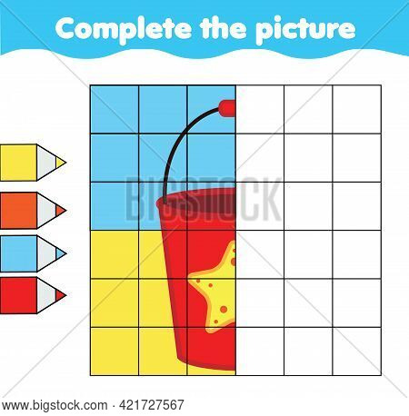 Bach Toy Bucket. Complete Picture By Grid. Educational Children Game. Learning Activity For Toddlers