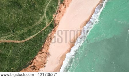 Top View Aerial Photo Of An Seascape With Beach And Sea With Turquoise Water In Sanzheyka, Odessa Re