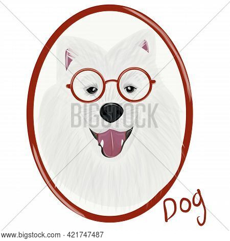 Samoyed Dog Animal Cute Face Full Color Vector Illustration. Digital Vector Samoyed Dog Portrait