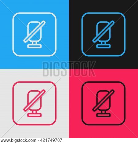 Pop Art Line Mute Microphone Icon Isolated On Color Background. Microphone Audio Muted. Vector