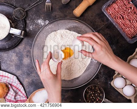 Ingredients For Maet Pies Or Dumplings On A Metal Tray