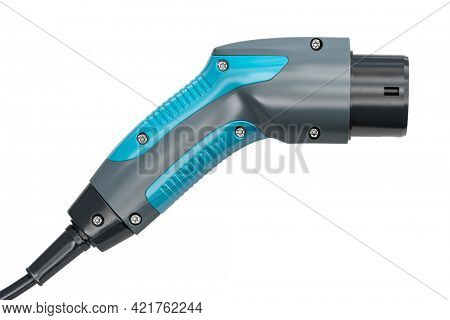 Electric car charger plug type 2 isolated on white background. 3d illustration