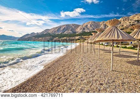 Idyllic Beach In Baska View, Island Of Krk, Croatia. Baska Is Famous Tourist Destination In Croatia.