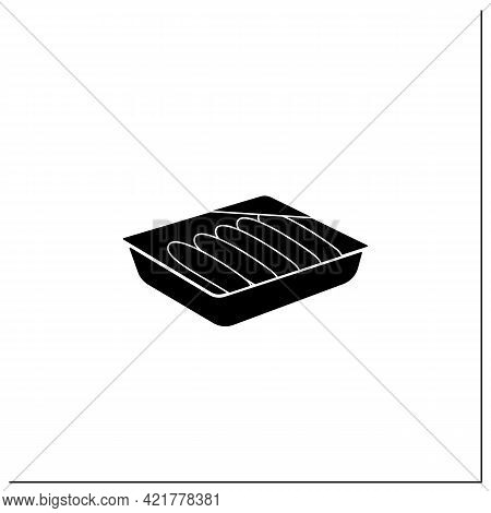 Sausages Glyph Icon. Meal In Plastic Box. Portion Control, Protection, Tampering Resistance From Bac