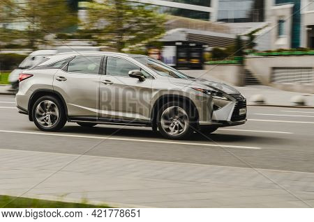 Moscow, Russia - May 2021: View Of A Beige Lexus Rx Fourth Generation Al20 In Motion Near Moscow Cit
