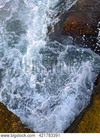 Beauty And Strength Of A Deep Blue Sea. Beautiful Seawaves Texture.