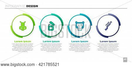 Set Hippo Or Hippopotamus, Lighter, Monkey And Sniper Rifle With Scope. Business Infographic Templat