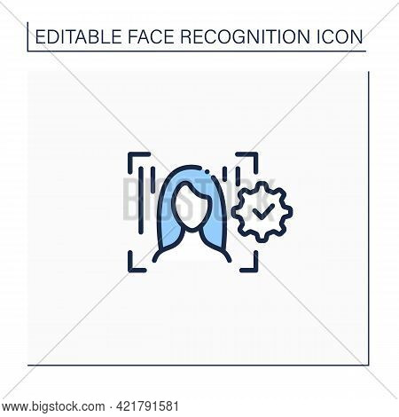 Verification Process Line Icon. Authentication By Facial Recognition.successful Biometric Data Verif