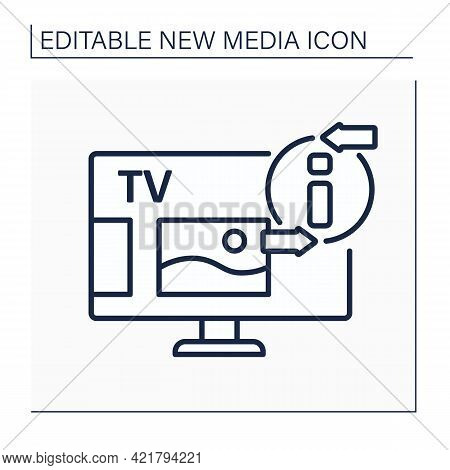 Television Line Icon. Telecommunication Medium. Transmitting Moving Images, Video, Tv Shows, News. I