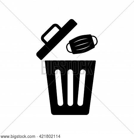 Used Medical Face Mask Vector Icon. Throw Face Mask In The Waste Trash Bin. Garbage Bin And Dirty Ma