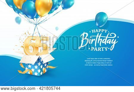Celebrating 65th Years Birthday Vector Illustration. Sixty Five Anniversary Celebration. Adult Birth