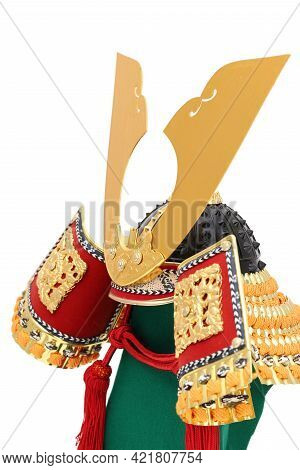 Kabuto. Japanese Traditional Samurai Helmet Isolated On White Background