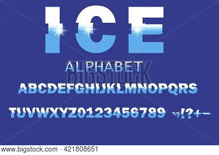 Ice Alphabet In Realistic Style On Blue Background. Vector Illustration. Stock Image.