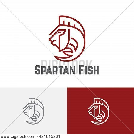 Brave Spartan Soldier Fish Monoline Logo Symbol