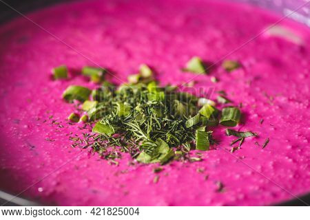 Cold Borscht Or Saltibarsciai, Lithuanian Cold Beetroot Soup, Blended With Sour Cream Or Yogurt, And