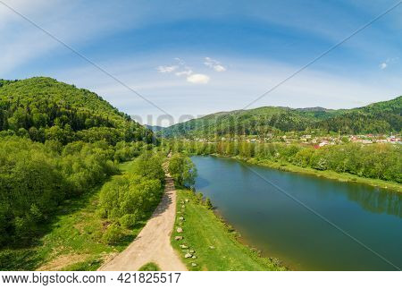 Mountain River On A Sunny Day. Nature Landscape. Carpathian Mountains, Opir River, Skole, Ukraine, E