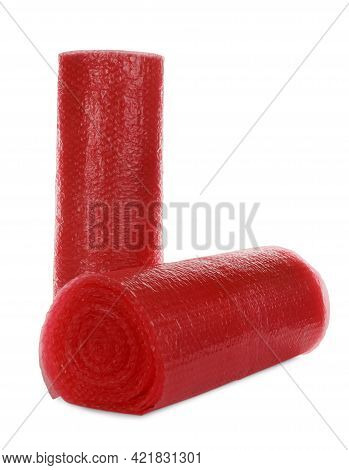Red Bubble Wrap Rolls Isolated On White