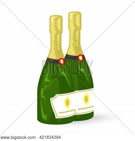 Cartoon Prosecco Or Sparkling Wine Bottles. Vector Alcoholic Beverage, Package For Storage And Deliv