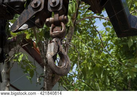 Large Metal Hook For Lifting Heavy Objects With Copy Space