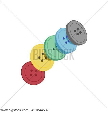 Vector Hand-drawn Set Of Colored Buttons For Sewing. Sewing Accessories For The Design Of Clothing S