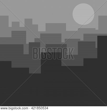 Modern City Skyline. Gray Abstract Cityscape With Silhouettes Of Houses And Skyscrapers. Cityscape B