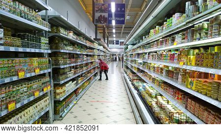 St. Petersburg, Russia - April 16, 2021: Russian Supermarket - One Of Largest Players Of Retail Indu