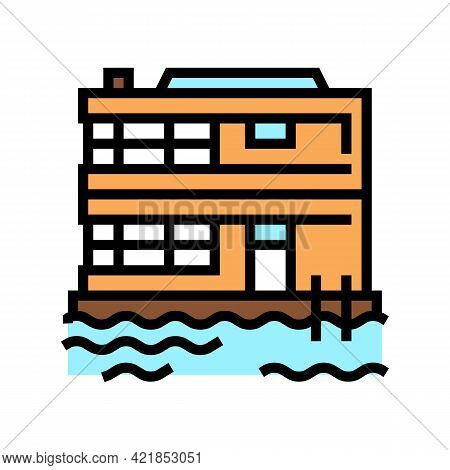 Floating On Water Residence House Color Icon Vector. Floating On Water Residence House Sign. Isolate