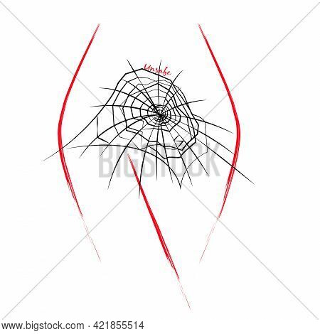 A Conceptual Illustration Of A Woman\'s Body With A Spider Web, Isolated On White