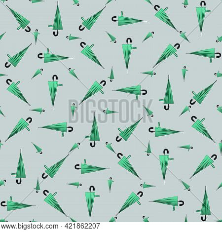 Blue Closed Umbrellas Seamless Vector Illustration Pattern On Grey Background