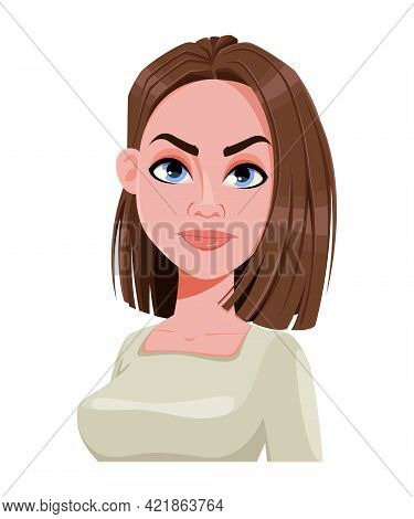 Face Expression Of Successful Business Woman, Disappointed. Female Emotion. Cute Cartoon Character I