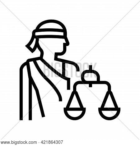 Justitia Law Line Icon Vector. Justitia Law Sign. Isolated Contour Symbol Black Illustration