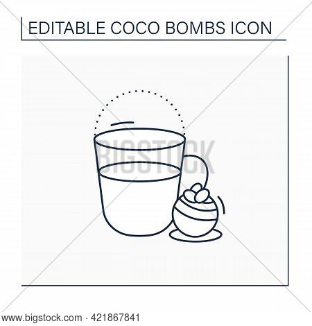Coco Bomb Line Icon. Hot Milk. Delicious Dessert. Cute Ball Of Chocolate With Marshmallows Filling I