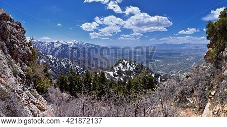 Wasatch Front Mount Olympus Peak Hiking Trail Inspiring Views In Spring Via Bonneville Shoreline, Ro