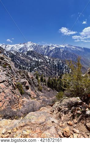 Wasatch Front Mount Olympus Peak Hiking Trail Inspiring Views In Spring Via Bonneville Shoreline, Ro