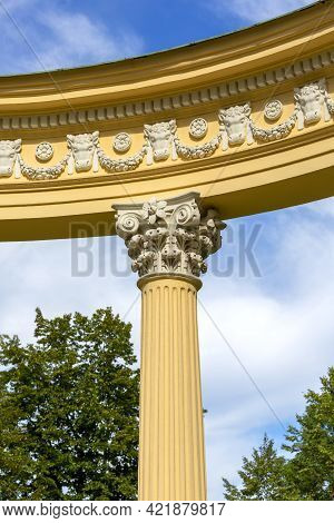 Lancut, Poland - August 26, 2020: Decorative Gloriette In Front Of 16th Century Baroque Lancut Castl