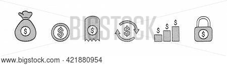 Money And Payment Icons. Finansial Vector Icons. Hand Drawn Vector Illustration