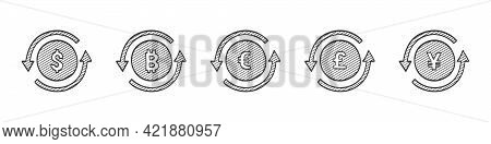 Coins Signs. Money And Payment Icons. Finansial Vector Icons. Hand Drawn Vector Illustration