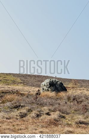 Pennine Landscape With Large Boulder Or Standing Stone On Midgley Moor In West Yorkshire