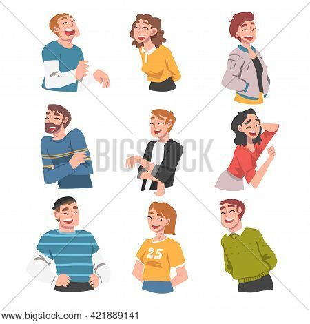 Happy People Having Fun Set, Portraits Of Laughing People With Joyful Face Expression Cartoon Vector