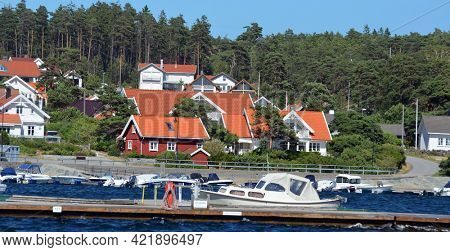 Marina of the Norwegian fishing town Hvaler . June 19,2018. Hvaler,Norway