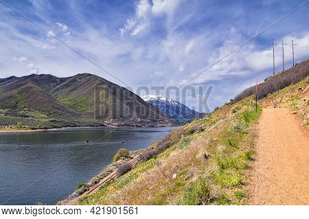 Deer Creek Reservoir Dam Trailhead Hiking Trail  Panoramic Landscape Views By Heber, Wasatch Front R