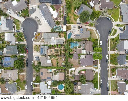 Aerial View Of Placentia During Gray Clouded Day, City In Northern Orange County, California. Usa