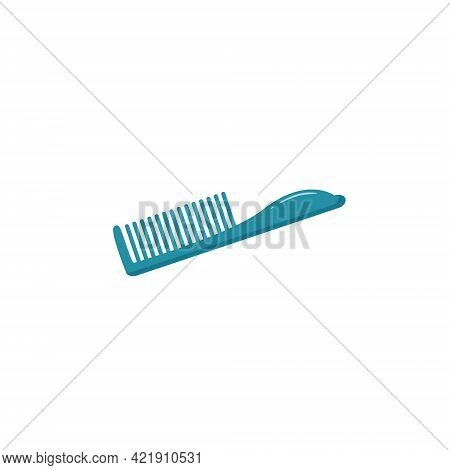 One Vector Blue Hair Comb Isolated On A White Background. Personal Hygiene Items
