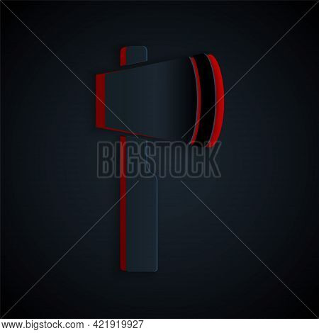 Paper Cut Wooden Axe Icon Isolated On Black Background. Lumberjack Axe. Paper Art Style. Vector
