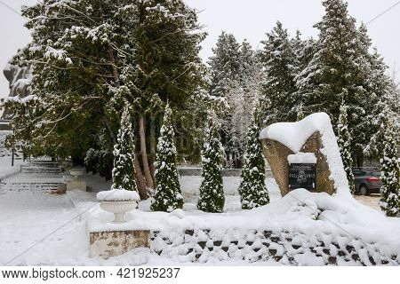 Dubna, Russia - January 5 2021: Monument To Builders, Heroes And Victims, Of The Moscow-volga Canal 